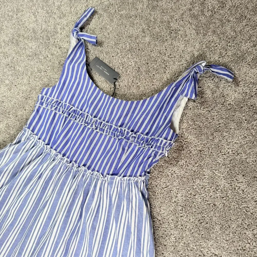 NWT Romeo & Juliet Couture Stripe Scoop Neck Tiered Dress Sz S Blue & White $165